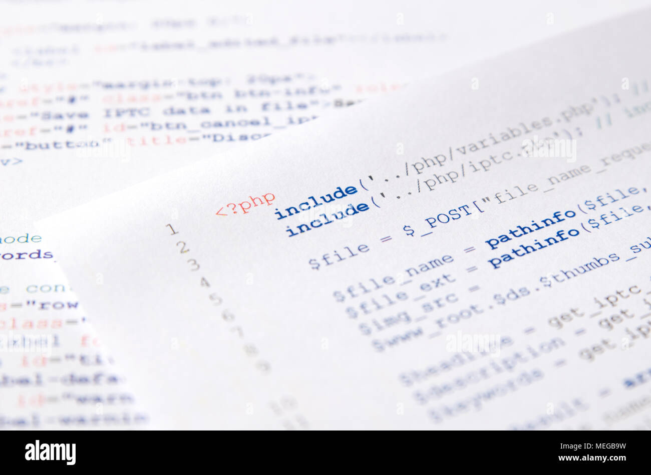 Web Developer Code einlesen. Programmierung, PHP gedruckter Code. Computer www Script. Stockfoto