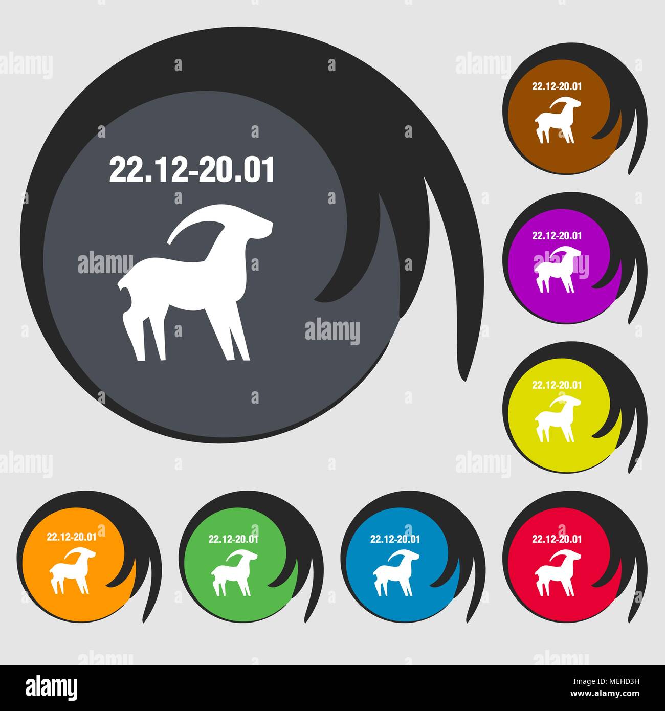 Steinbock zeichen Symbol. Symbole auf acht farbigen Tasten. Vector Illustration Stock Vektor