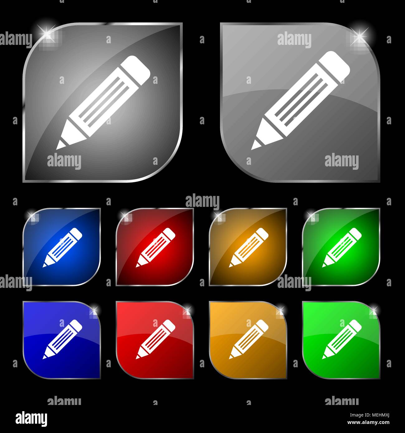 Stift -Symbol. Set aus 10 farbigen Buttons mit Blendschutz. Vector Illustration Stock Vektor