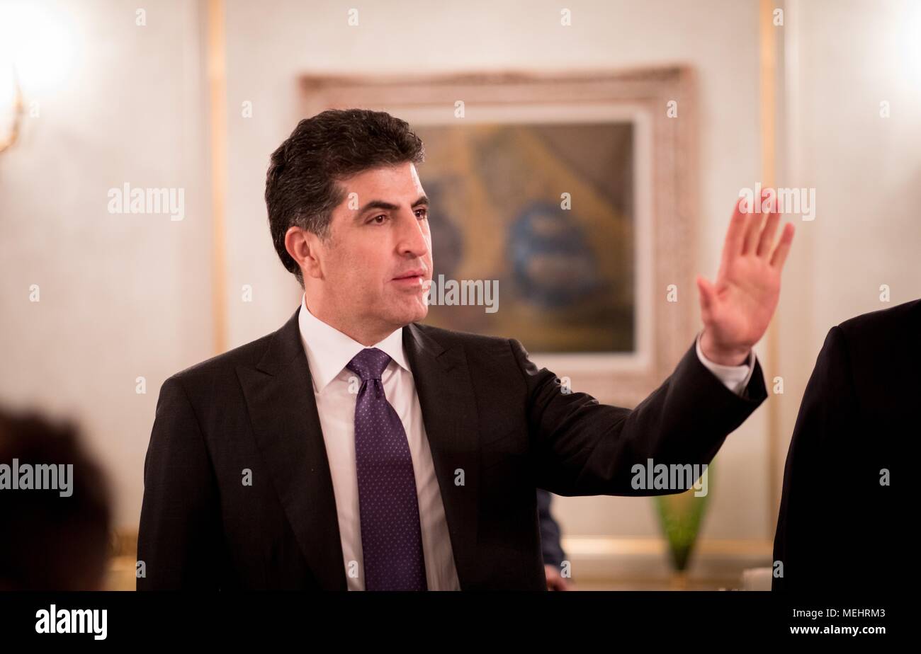 22. April 2018, Erbil, Irak: Nechirvan Barzani, Ministerpräsident der Region Kurdistan im Irak. Foto: Kay Nietfeld/dpa Stockfoto