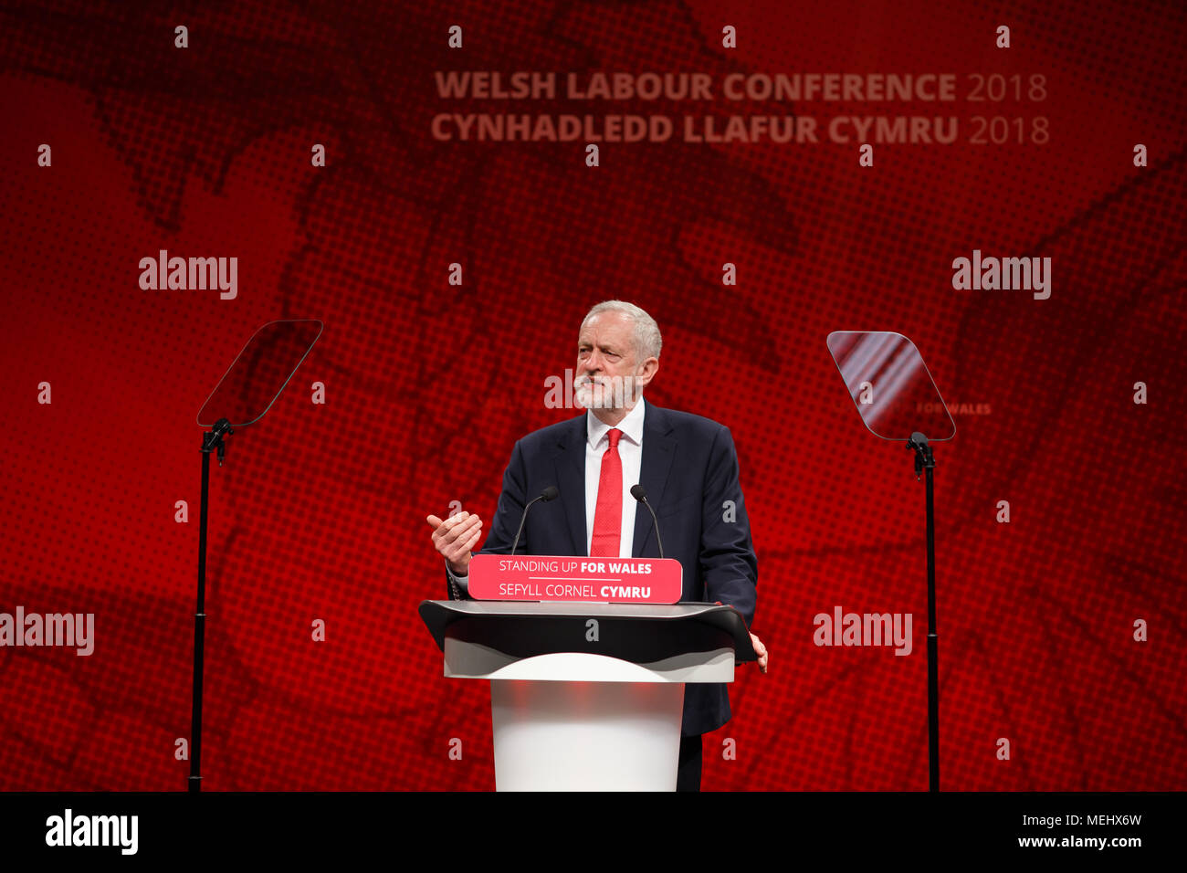 Welsh Arbeitskonferenz, Llandudno, Großbritannien, 22. April 2018. Jeremy Corbyn - Führer der Labour Party Rede zur Konferenz. Credit: Sean Pursey/Alamy leben Nachrichten Stockfoto