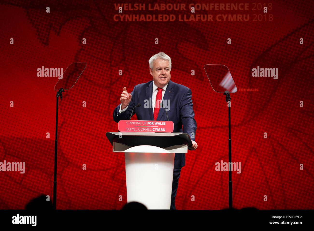 Welsh Arbeitskonferenz, Llandudno, Großbritannien, 21. April 2018. Carwyn Jones, Welsh Arbeiterführer Adressen Konferenz. Credit: Sean Pursey/Alamy leben Nachrichten Stockfoto