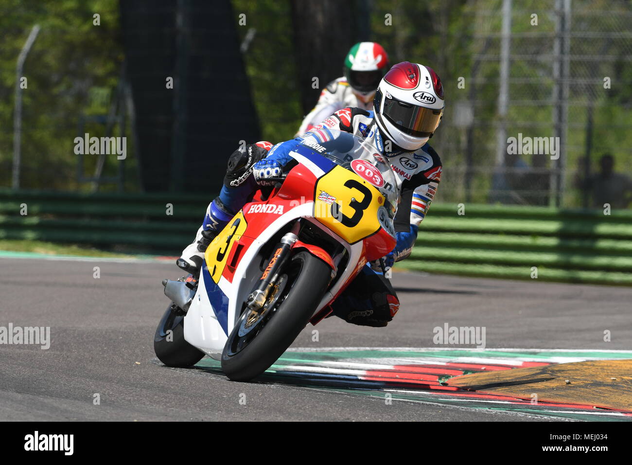 Imola, Italien. 21. April 2018: Freddie Spencer auf Honda NSR 500 Bei der Legende Festival 2018 in Imola in Italien. Credit: Dan74/Alamy leben Nachrichten Stockfoto