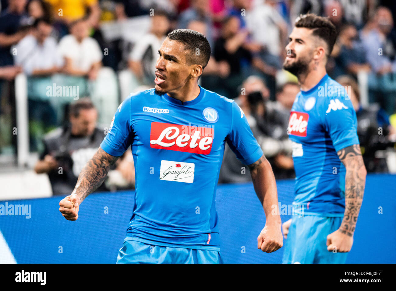 Turin, Italien. 22 Apr, 2018. Allan während der Serie A Gleichen FC Juventus vs Napoli. Napoli gewann 0-1 bei der Allianz Stadion, in Turin, Italien, 22. April 2018 Credit: Alberto Gandolfo/Alamy leben Nachrichten Stockfoto