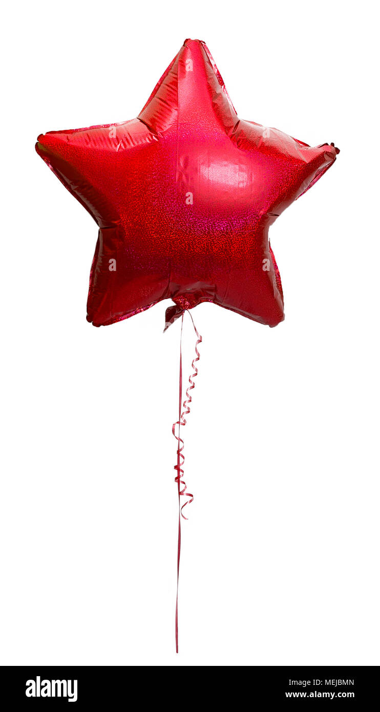 Ein rosa glitter Folie sternförmigen Luftballon befestigt auf einer reinen weißen Hintergrund an Flachbandkabel Stockfoto