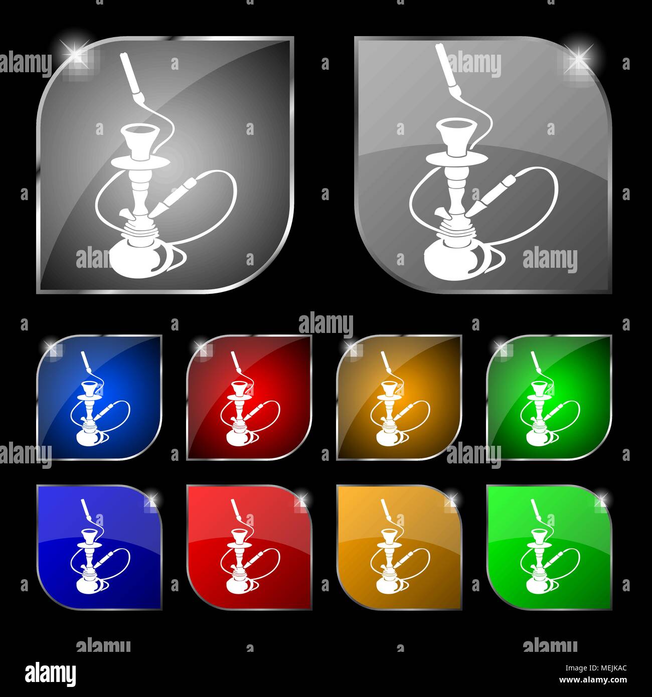 Shisha Symbol unterzeichnen. Set aus 10 farbigen Buttons mit Blendschutz. Vector Illustration Stock Vektor