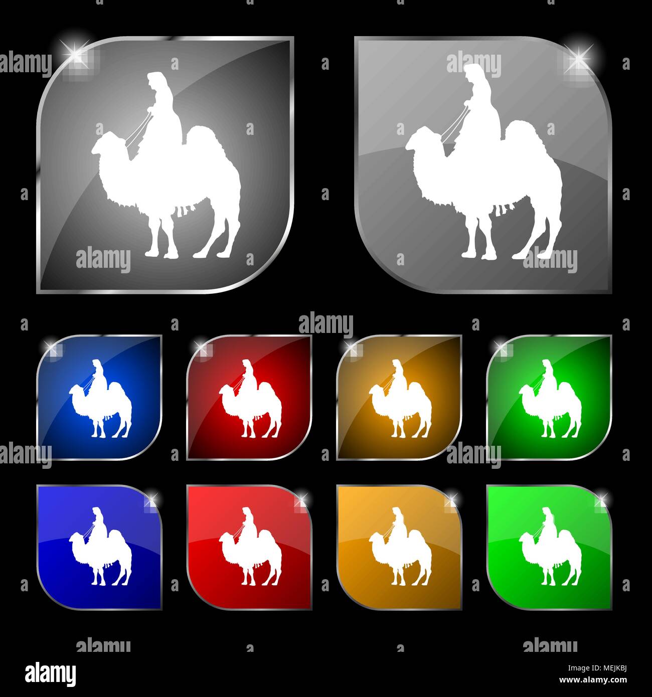 Kamel Symbol unterzeichnen. Set aus 10 farbigen Buttons mit Blendschutz. Vector Illustration Stock Vektor