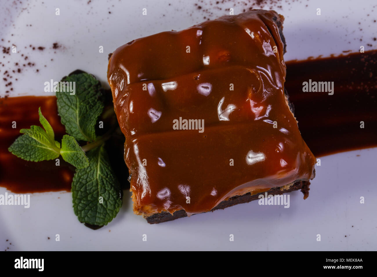 Caramel Brownie Kuchen Karamell Stockfoto