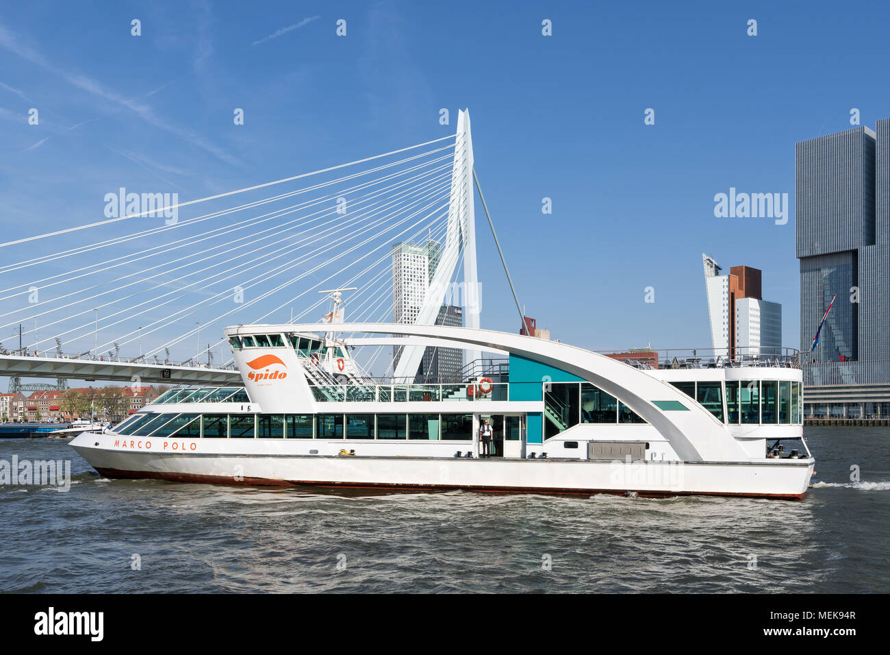 Ausflugsschiff MARCO POLO von Spido auf dem Fluss Nieuwe Maas in Rotterdam, Niederlande Stockfoto