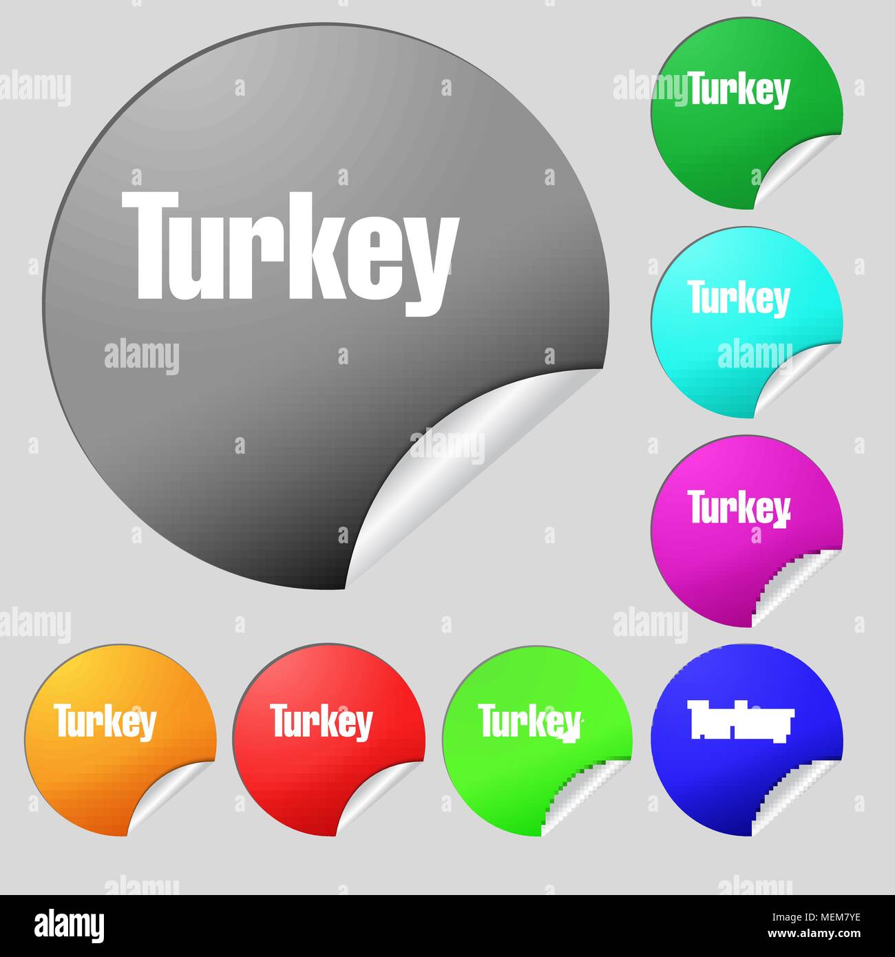 Das Symbol für die Türkei unterzeichnen. Satz von acht Bunten runde Buttons, Aufkleber. Vector Illustration Stock Vektor