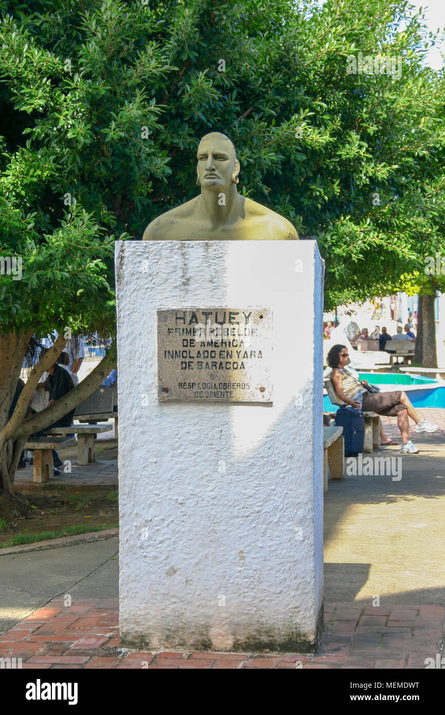 Das Denkmal von Hatuey in Yateras, Baracoa, Kuba. Hatuey war ein taino Chief, der eine aus dem 16. Jahrhundert Rebellion in Kuba gegen die Spanier unter Diego V-LED Stockfoto