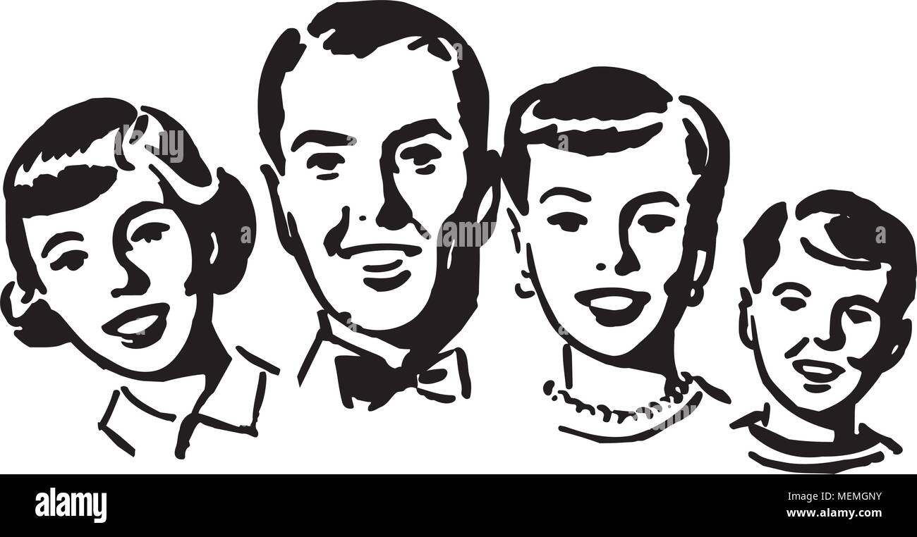 Familie Gruppe - Retro Clipart Illustration Stock Vektor