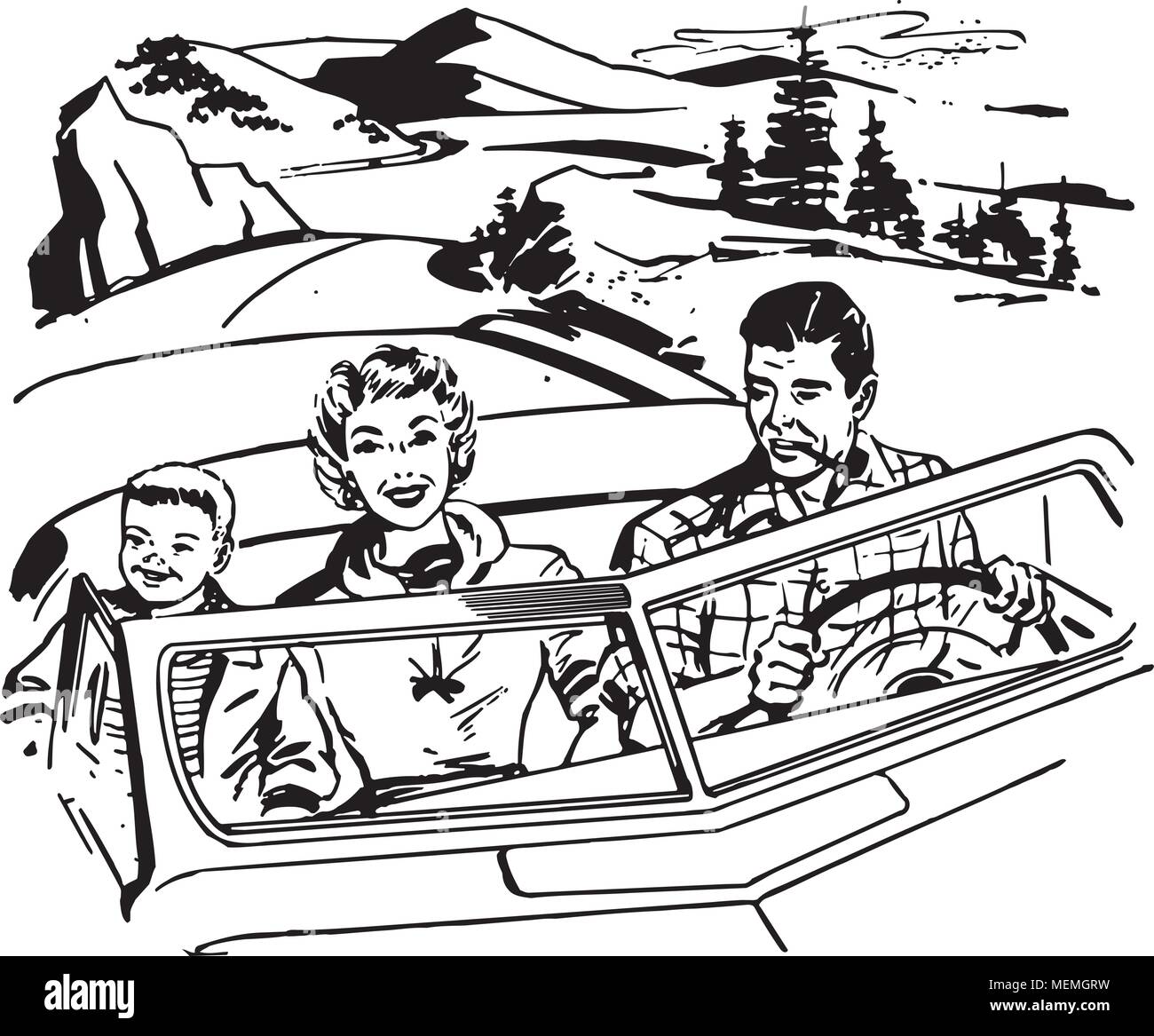 Familienreise - Retro Clipart Illustration Stock Vektor