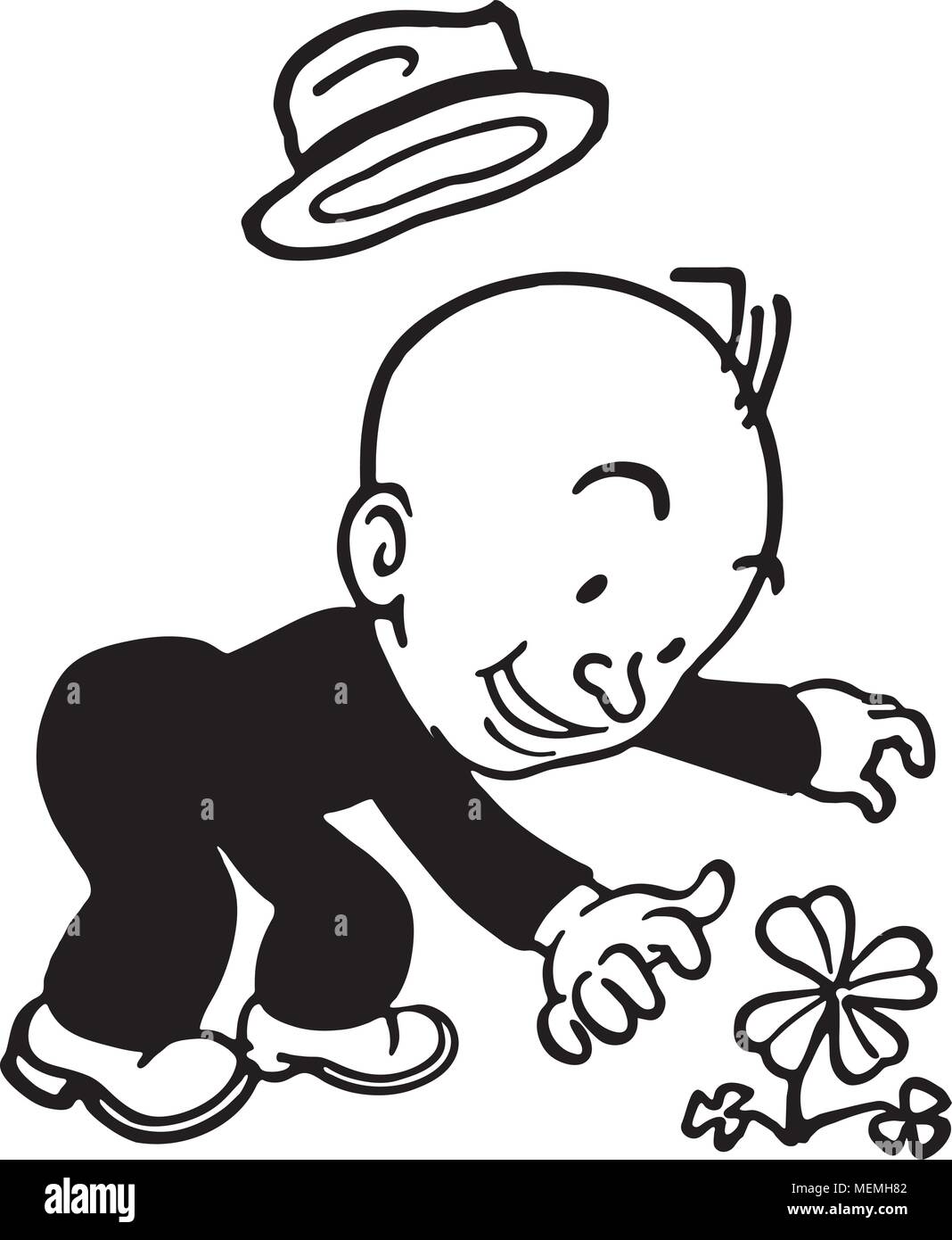 Ein vierblättriges Kleeblatt - Retro Clipart Illustration Stock Vektor