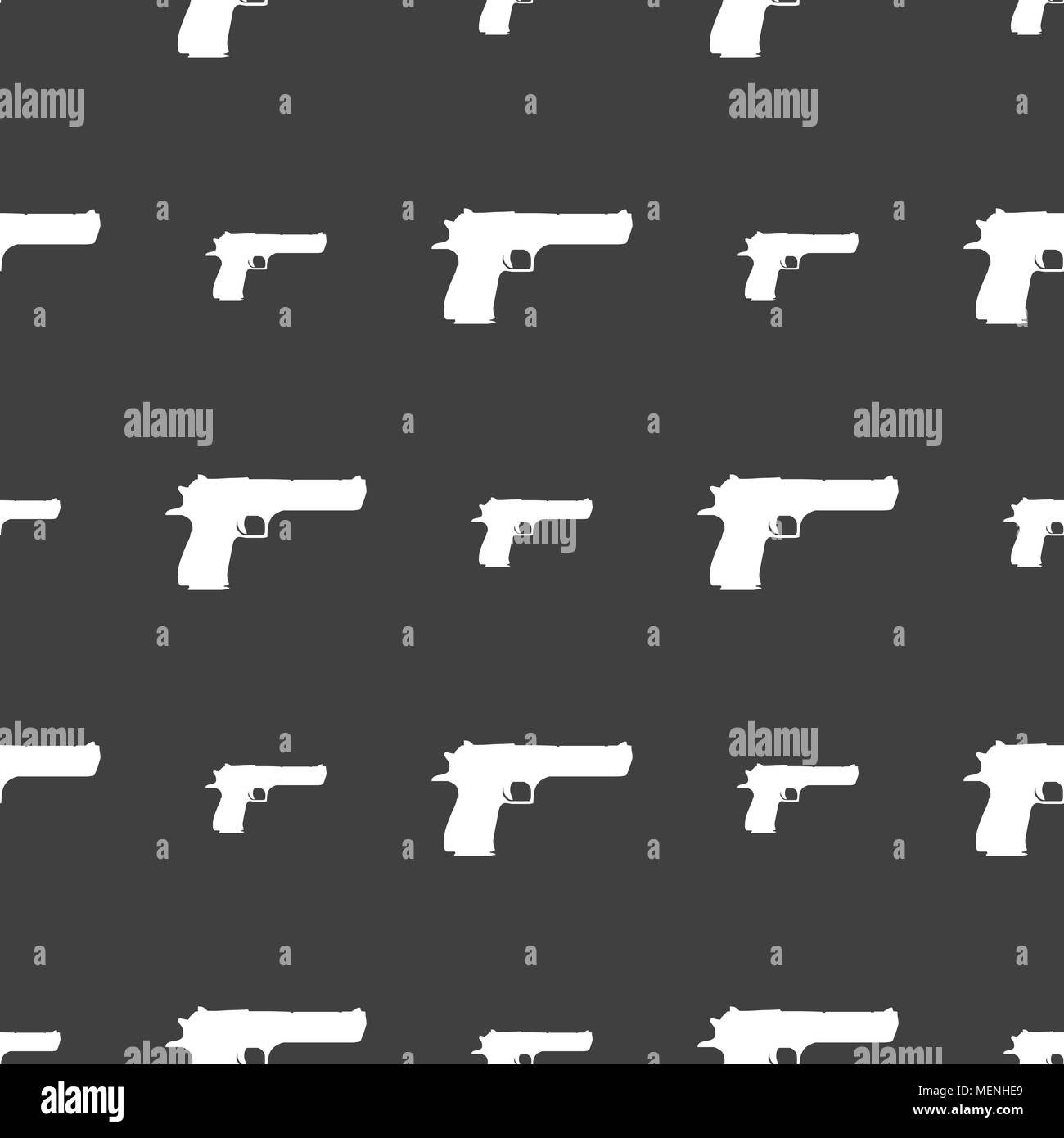 Gun Symbol unterzeichnen. Nahtlose Muster auf einem grauen Hintergrund. Vector Illustration Stock Vektor