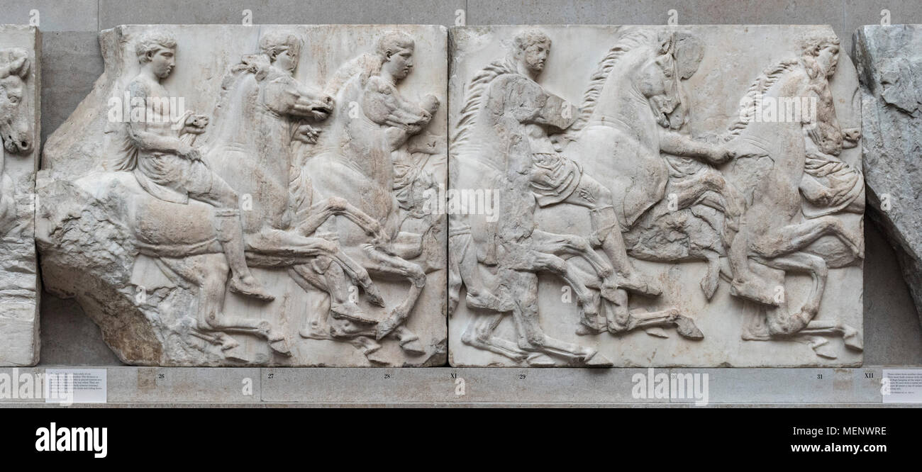 London. England. British Museum, Parthenon-fries (Elgin Marbles), Reiter  aus dem Süden Fries, vom Parthenon auf der Akropolis in Athen, Ca  Stockfotografie - Alamy