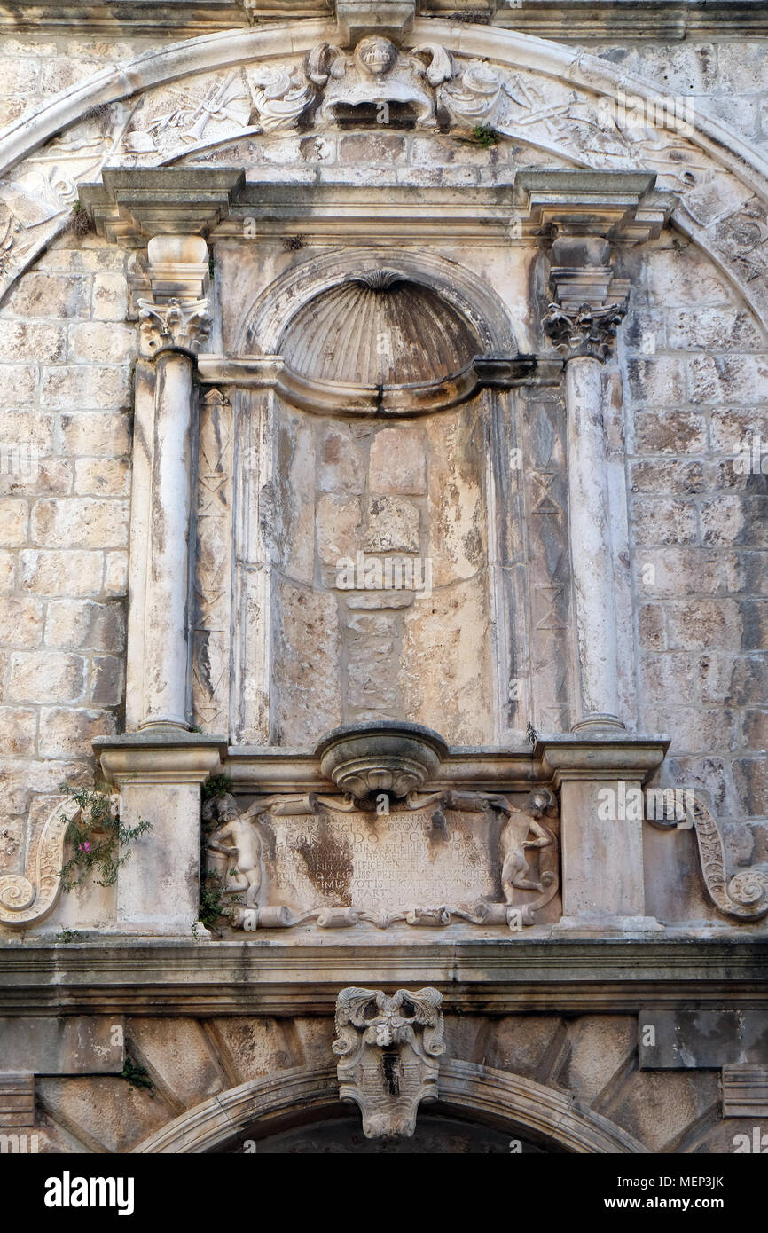 Detail der Dekoration im Haus in der Renaissance alter in der Altstadt von Korcula, Kroatien. Stockfoto