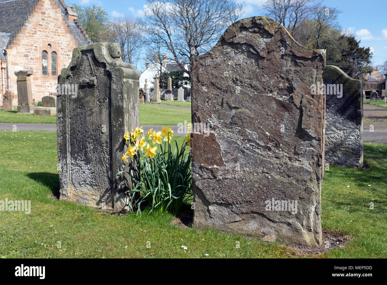 Grabsteine an Aberlady Pfarrkirche, East Lothian, Schottland Stockfoto