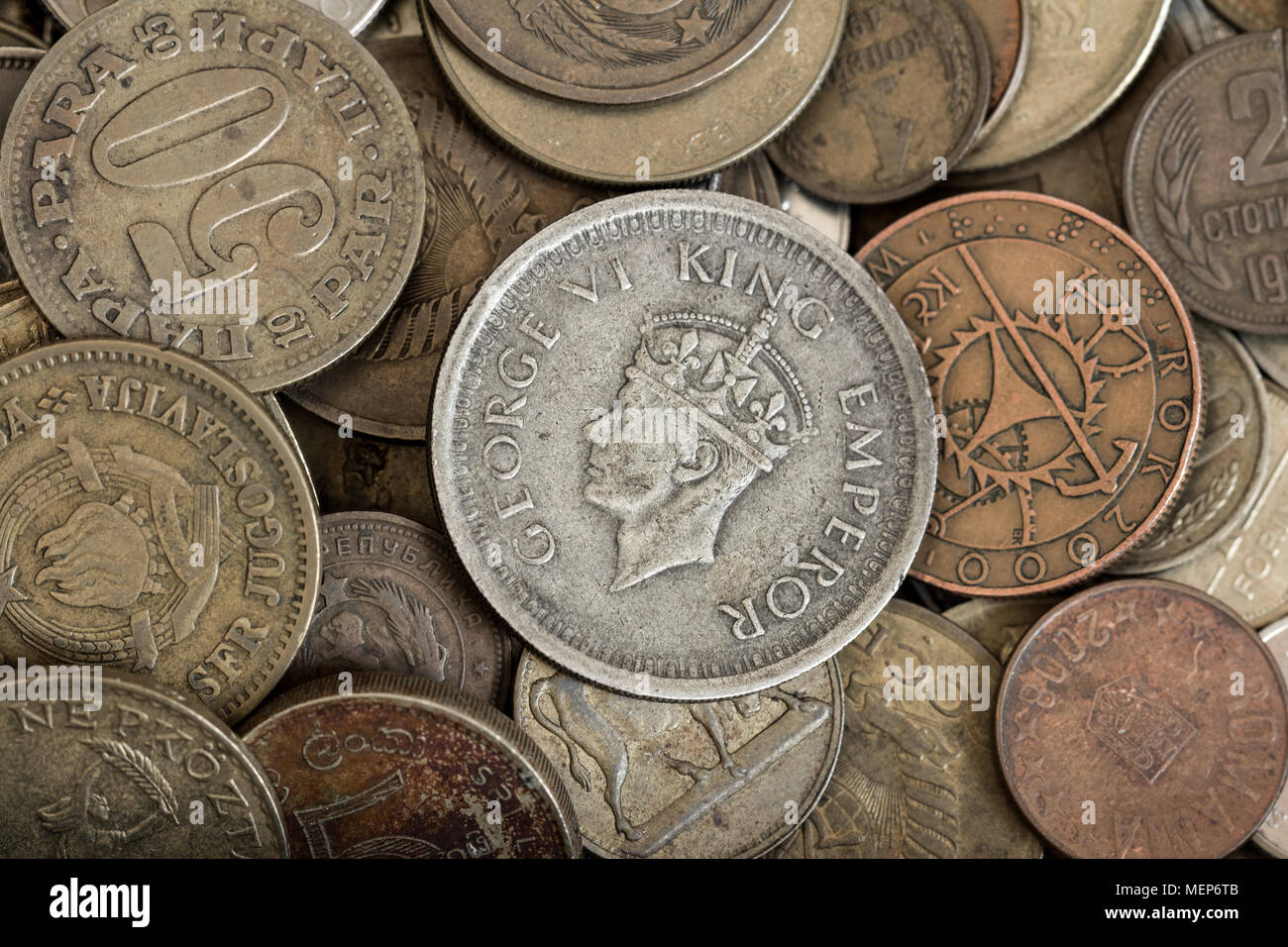 Numismatik Sammlung von Münzen Stockfoto