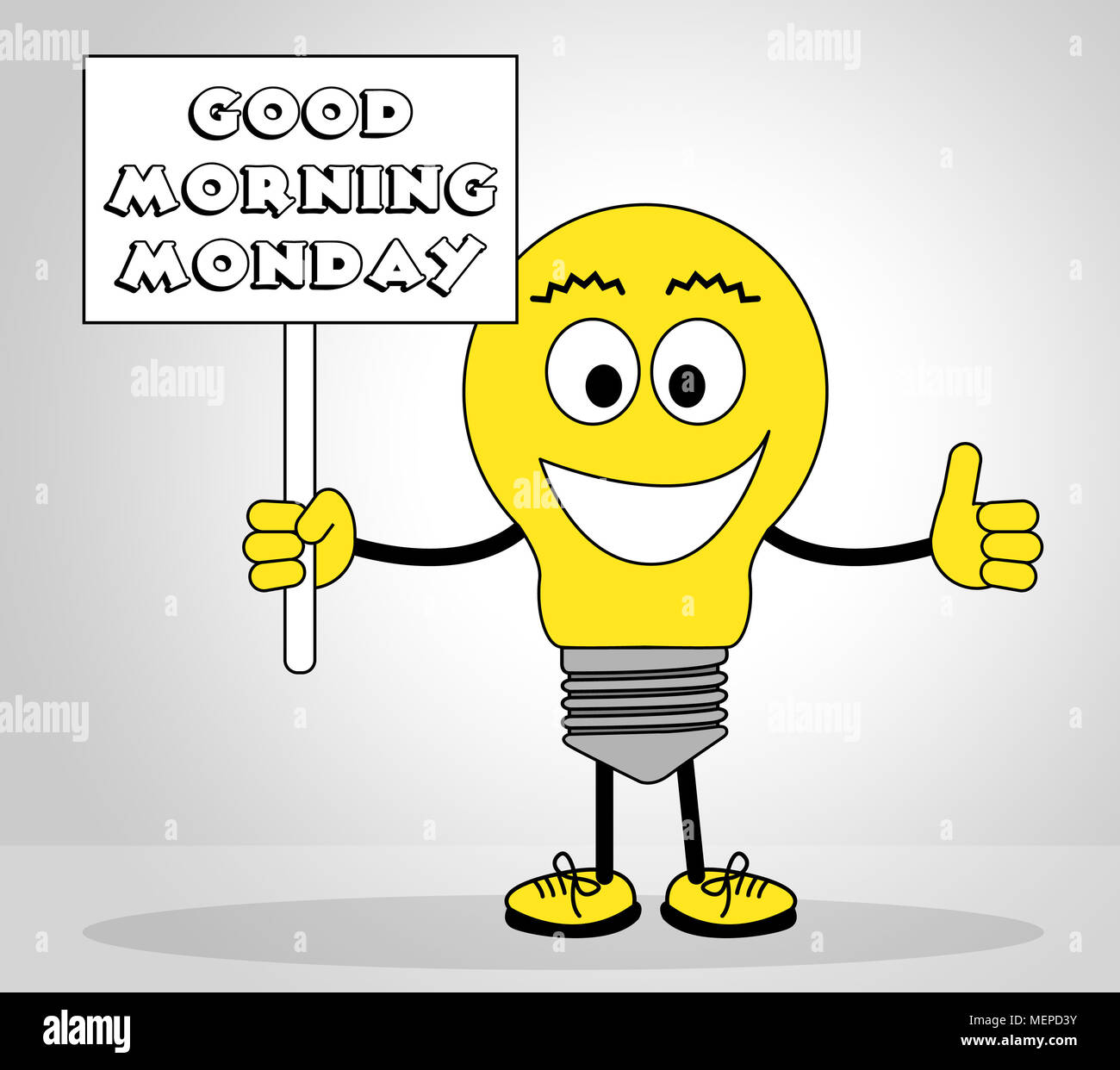 Guten Morgen Montag motivationale Zitat Glühbirne und Zeichen - 3D-Darstellung Stockfoto