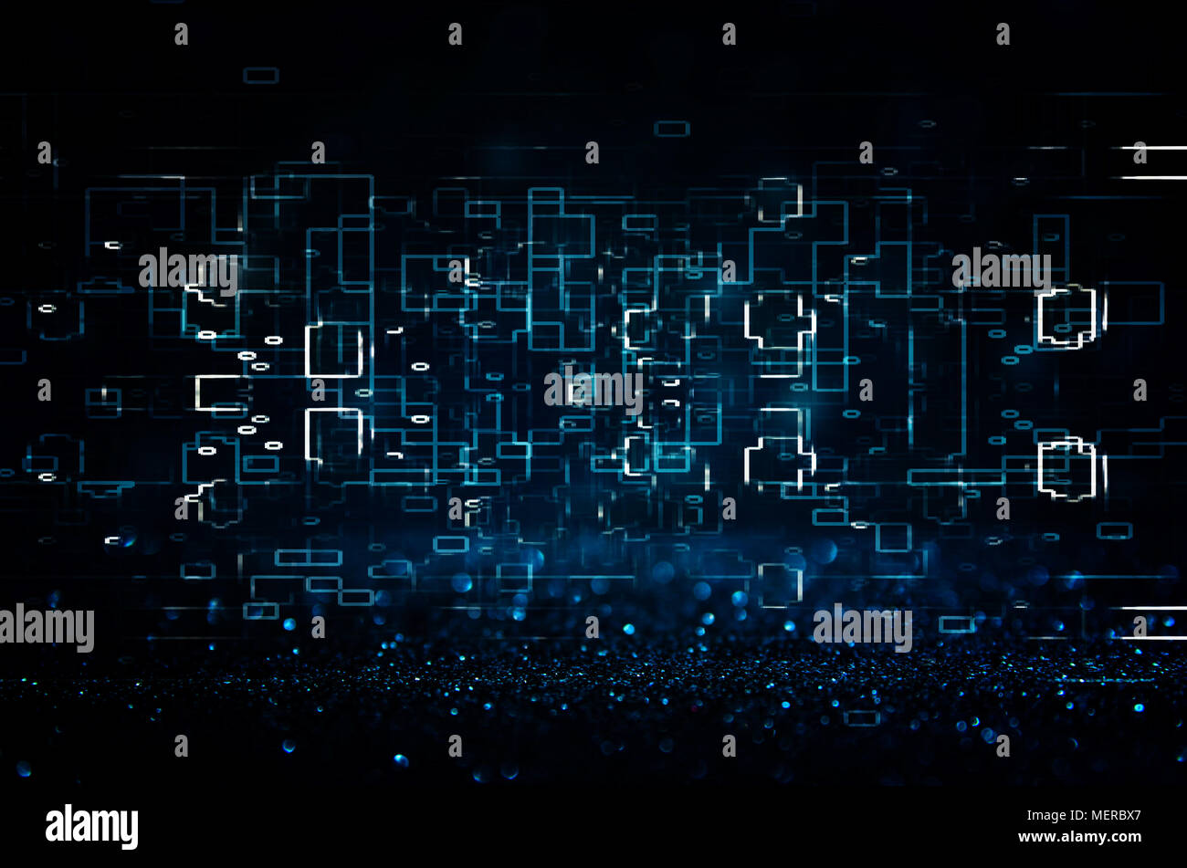 Futuristische retro Hintergrund der 80er Retro Style. Digitale oder Cyber Oberfläche. Neonröhren und geometrischen Muster Stockfoto