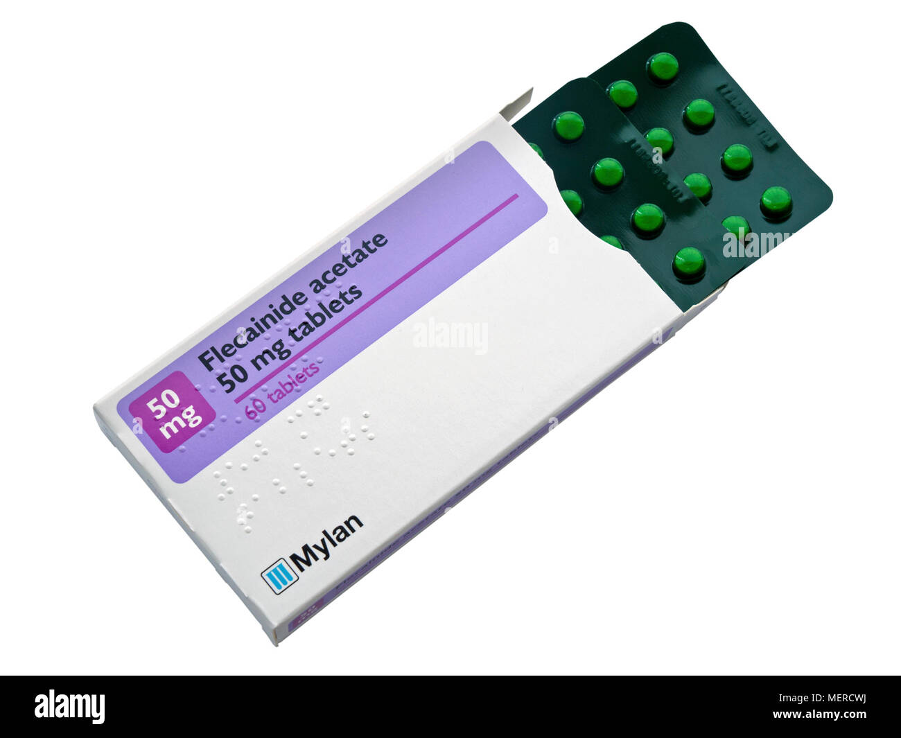 Mylan Flecainid Acetat Herzmedikation Klasse 1C Antiarrhythmika Tabletten zur Behandlung von Herzrhythmusstörungen einschließlich Vorhofflimmern. Stockfoto