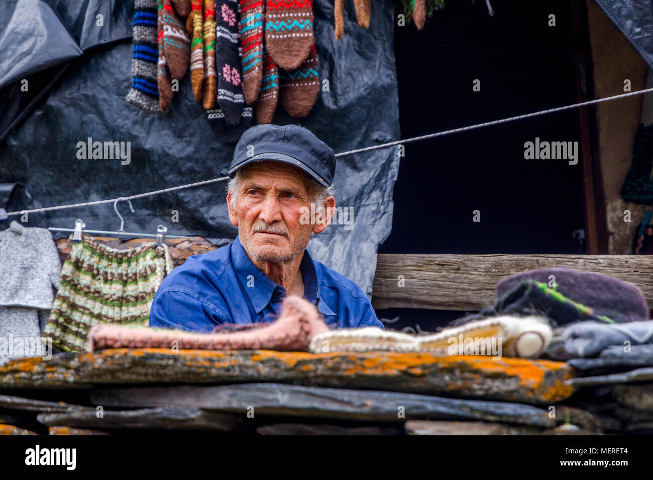 Tuschen, Georgien - Juli 24: Porträt eines alten Mannes von Tuschen. Juli 2017 Stockfoto