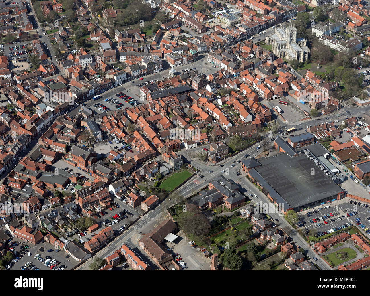 Luftaufnahme von Beverley Marktplatz & Town Centre, East Yorkshire Stockfoto