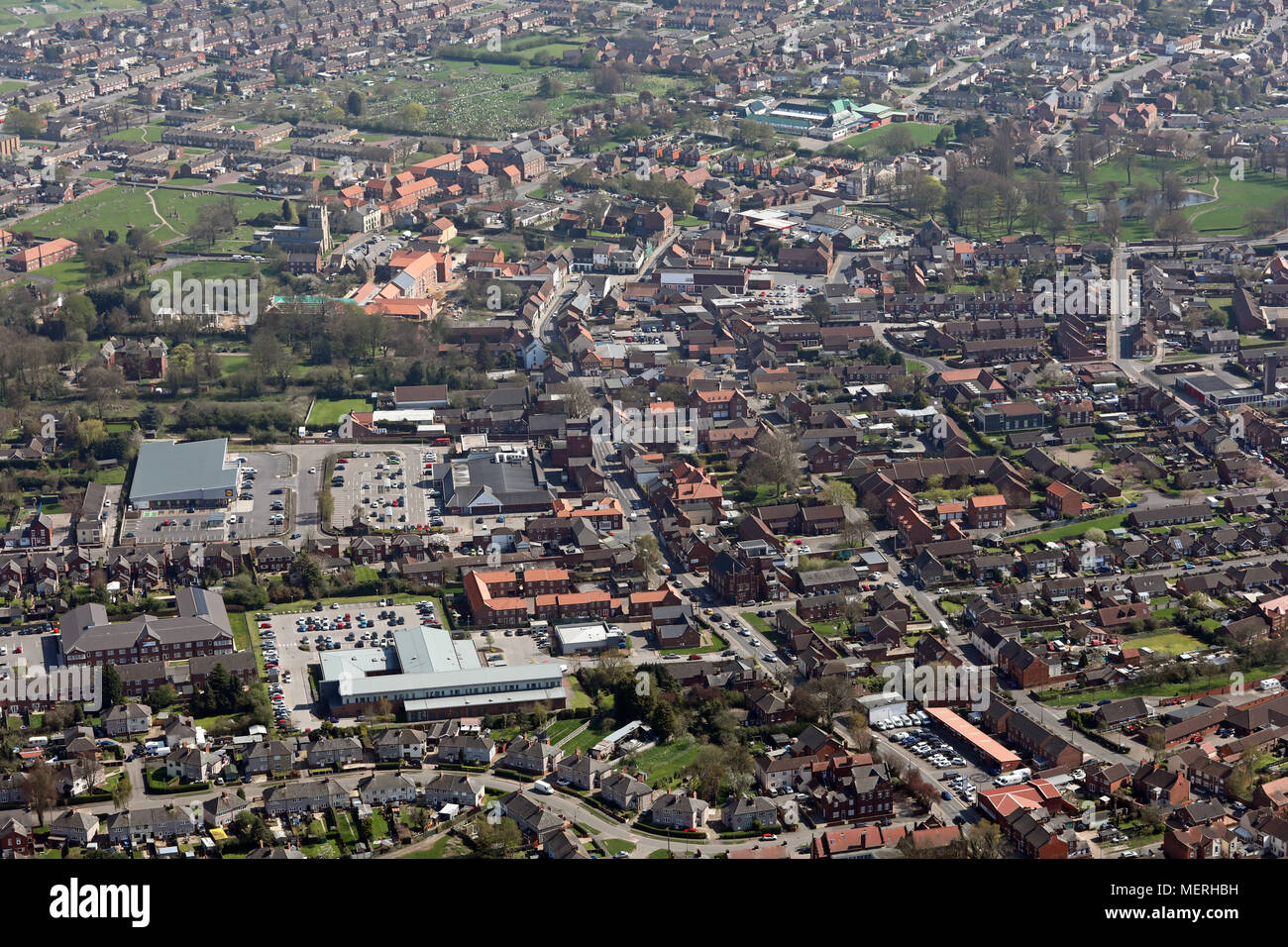Luftaufnahme der South Yorkshire Stadtzentrum Thorne, Großbritannien Stockfoto