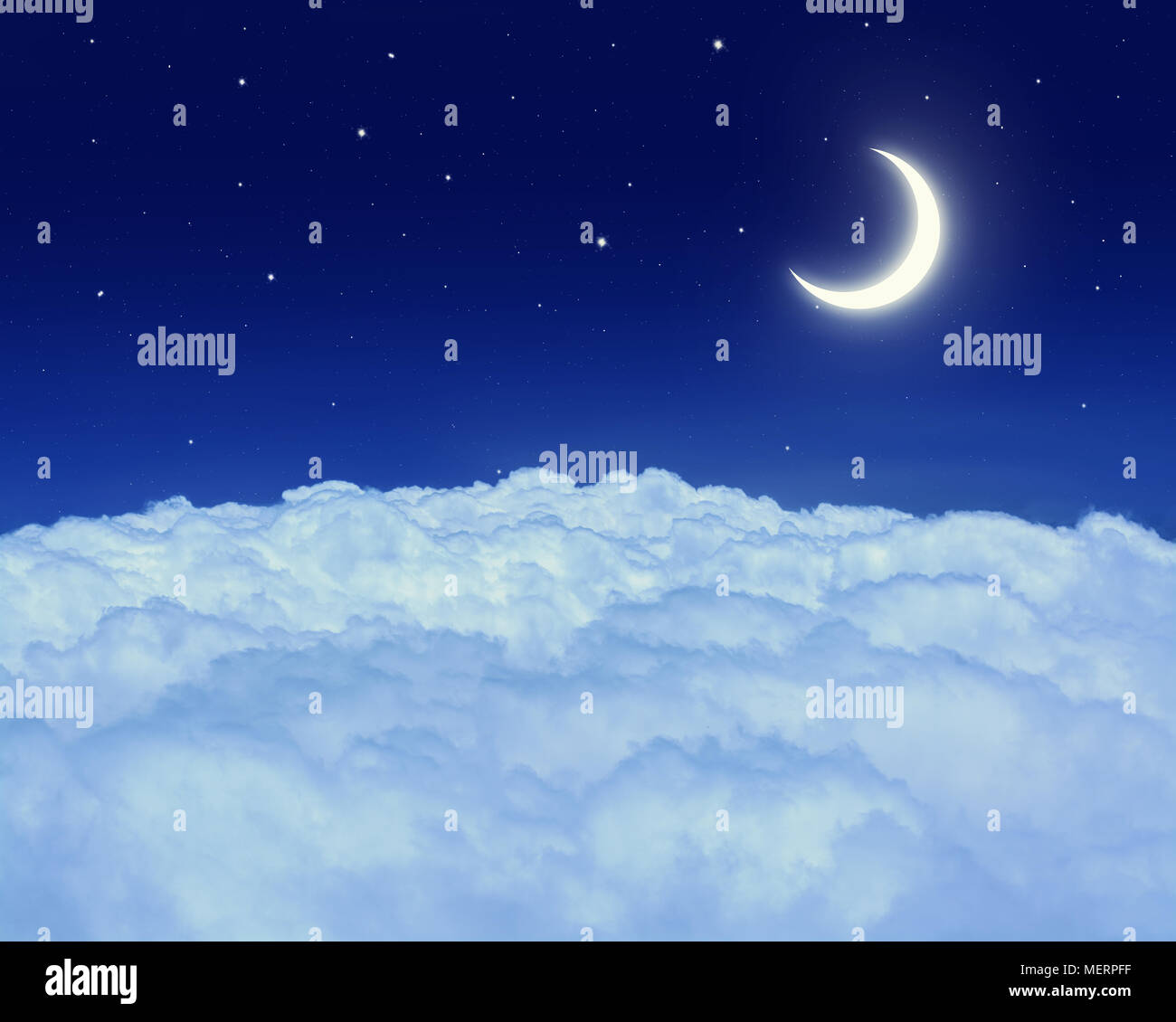 Nächtlichen Himmel mit Mond, Wolken und Sterne. Stockfoto