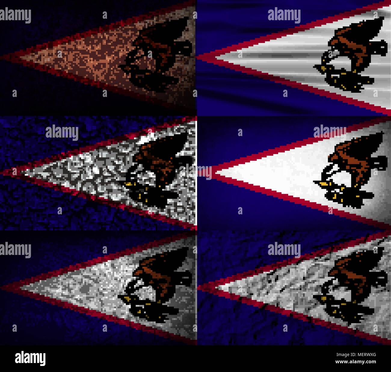 Satz von Six Flags American Samoa mit alten Textur. Vector Illustration