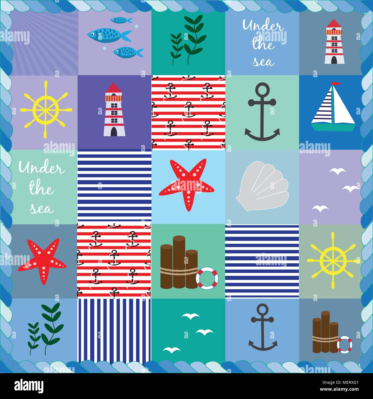 Abbildung im maritimen Stil. Sammlung für Design. Stock Vektor