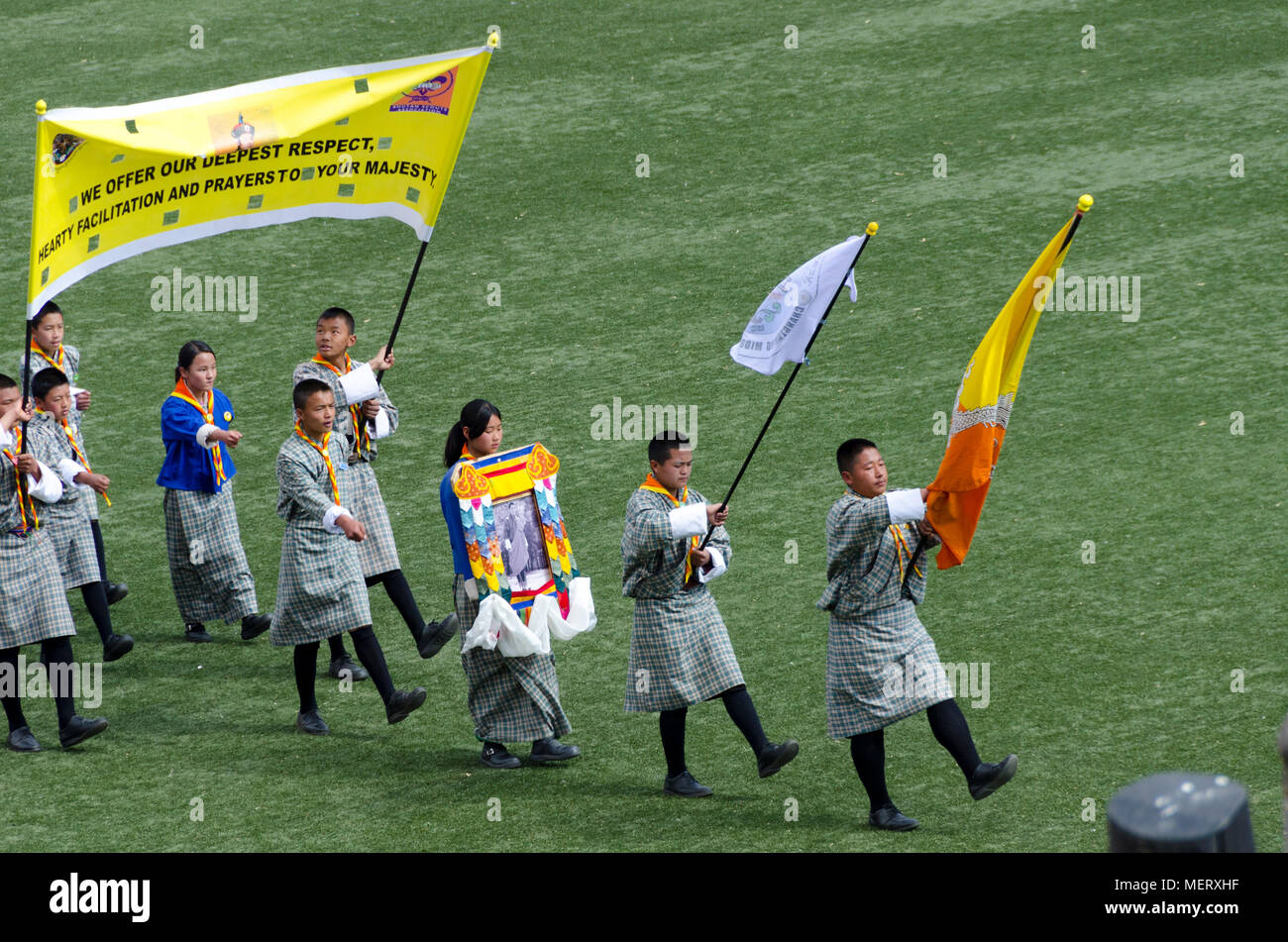 Könige Geburtstagsfeier, Changlimithang Stadium, National Stadium, Thimpu, Bhutan Stockfoto