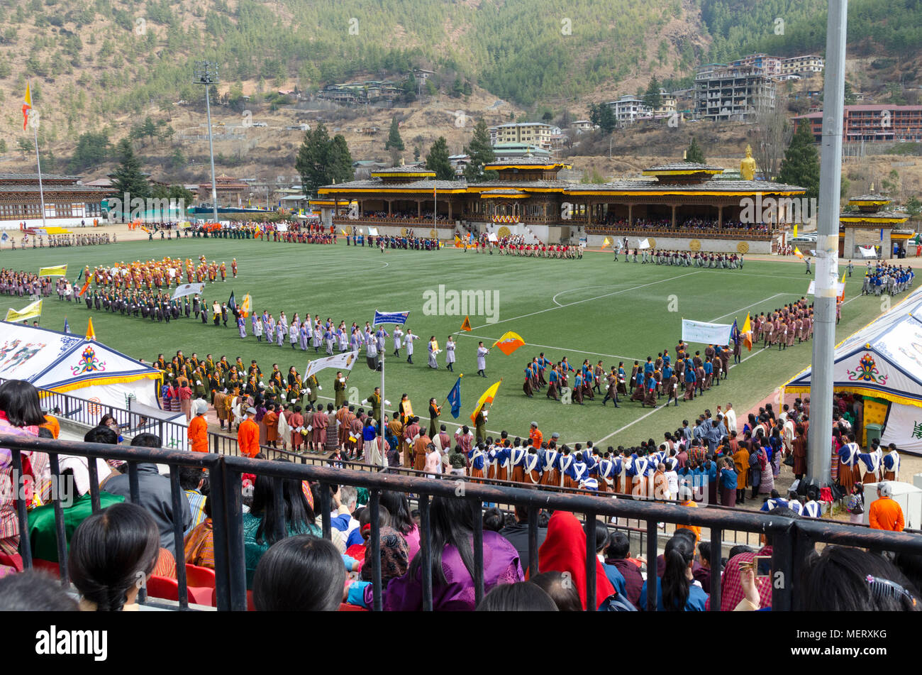 Könige Geburtstagsfeier, Changlimithang Stadium, National Stadium, Thimpu, Bhutan Stockfoto