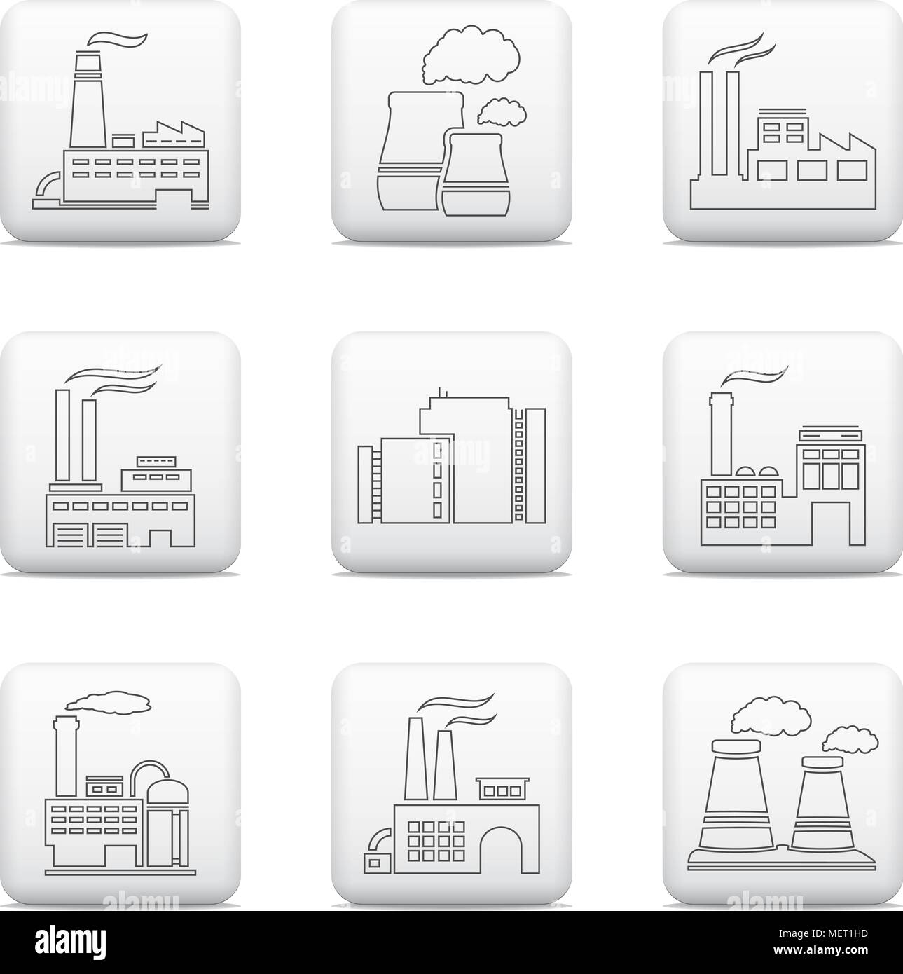 Factory Symbole, Vektor web Tasten einstellen Stock Vektor