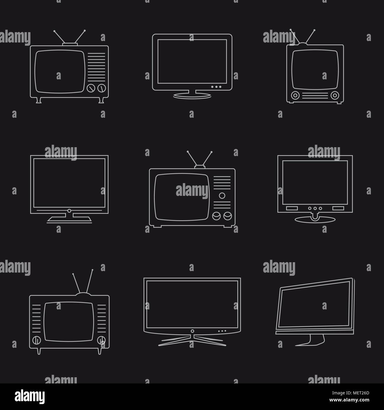 TV dünne Linie Symbole gesetzt Stock Vektor