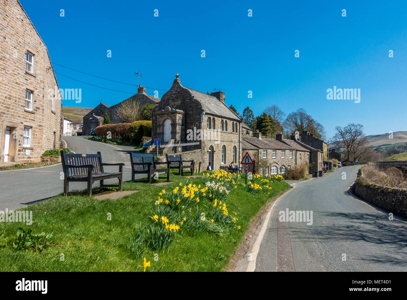 Die schöne Häuser aus Stein des Dorfes Muker in Swaledale, Yorkshire Dales, Großbritannien Stockfoto