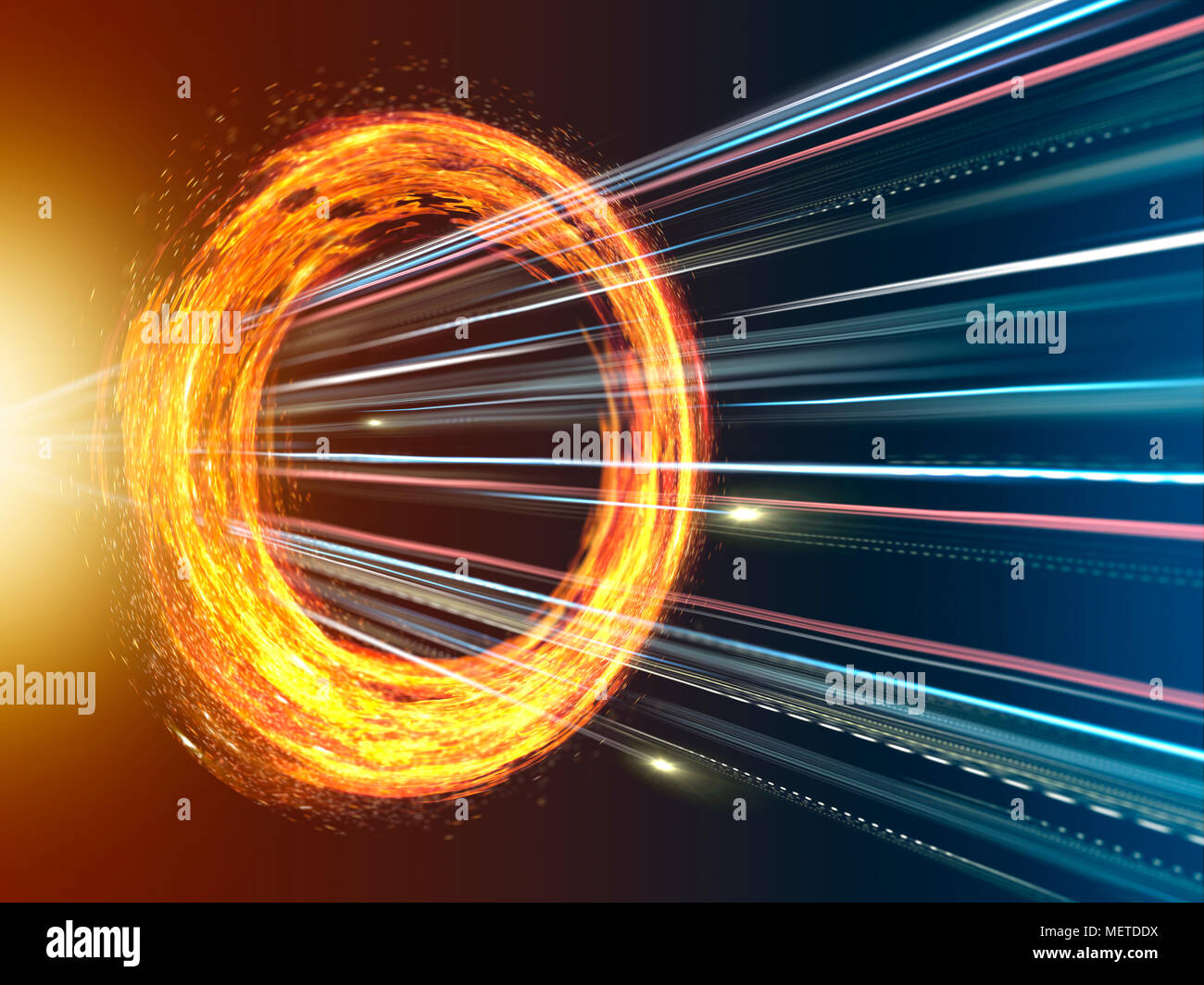 Lichtstrahl, Durchbruch Spinning Fire Ring Stockfoto