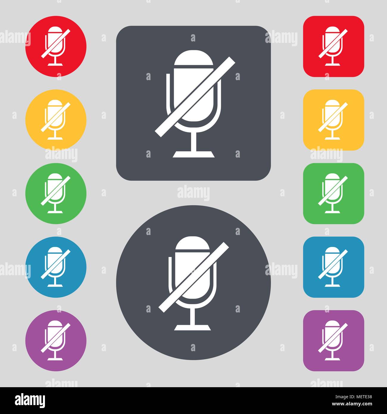 Kein Mikrofon zeichen Symbol. Lautsprechersymbol. Bunten Tasten. Vector