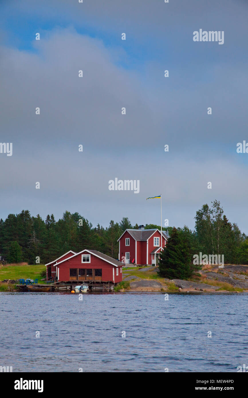 Dorf Tennviken an der schwedischen Küste hoch (UNESCO Weltnaturerbe Höga Kusten) Stockfoto