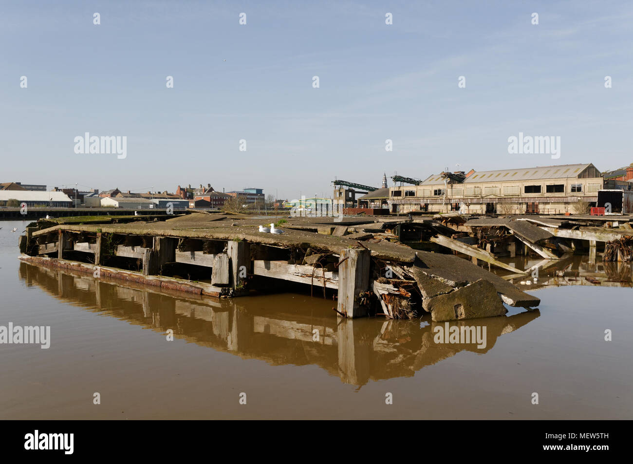 Die alten Eisfabrik, Grimsby fisch Docks aus dem Humber Cruising Association Marina gesehen Stockfoto