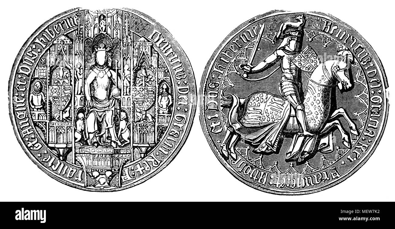 Das große Siegel von Heinrich IV (1367-1413), auch als Henry Bolingbroke, König von England und Lord von Irland von 1399 bis 1413 bekannt, und versicherte den Anspruch seines Großvaters, Edward III, an das Königreich Frankreich. Stockfoto