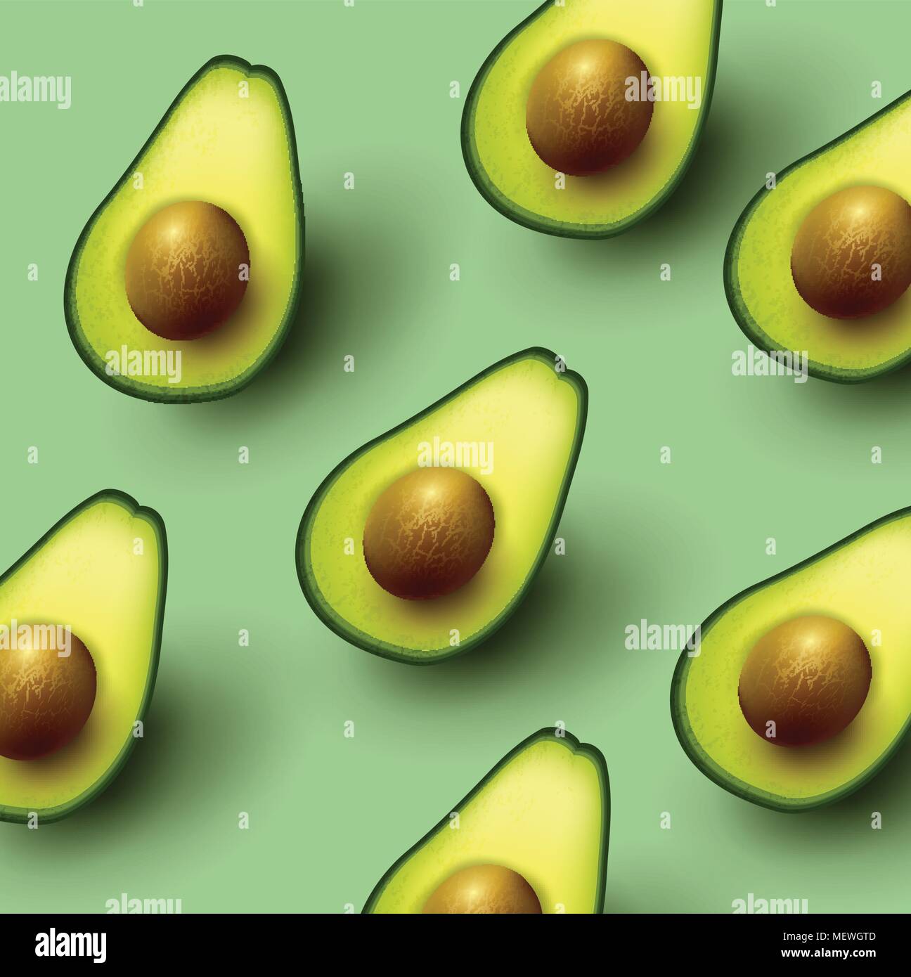 Gesund naschen Hintergrund mit in Scheiben geschnittenen Avocado. Vector Illustration. Stock Vektor