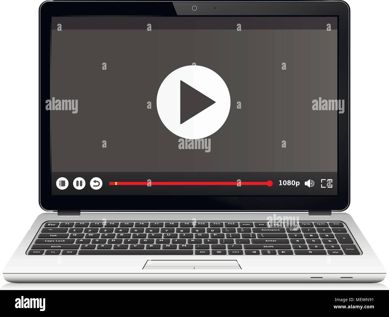 Laptop mit Media Player interface Vorlage, Vector Illustration. Stock Vektor