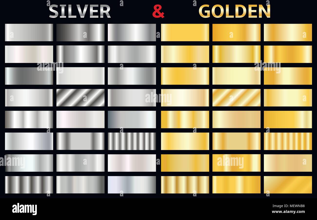 Sammlung von Silbernen und Goldenen Gradient Hintergründe. Satz von Gold und Silber metallic Texturen. Vector Illustration Stock Vektor