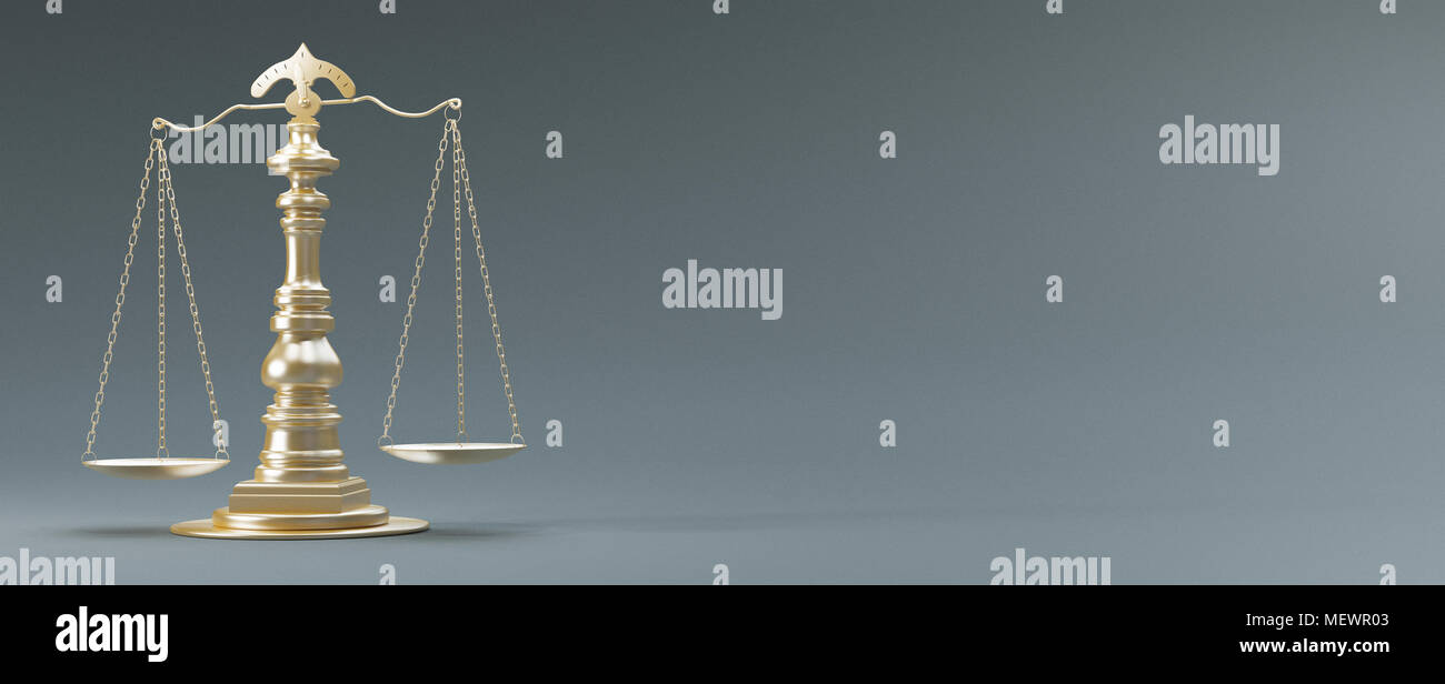 Waage der Gerechtigkeit, Konzept von Recht und Gerechtigkeit, 3D-Rendering illustration Stockfoto