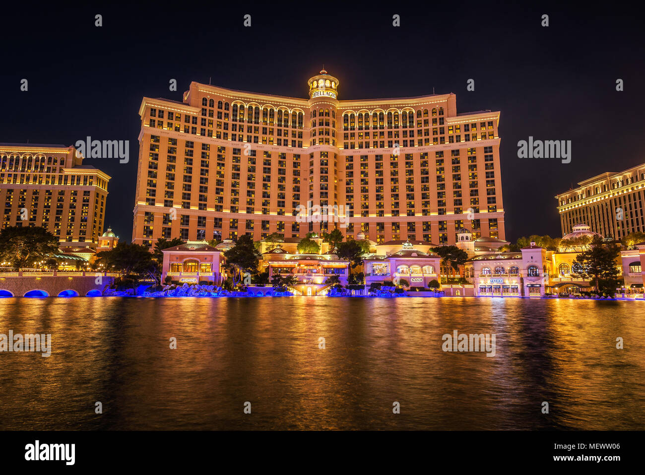 Bellagio Hotel und Casino bei Nacht Stockfoto