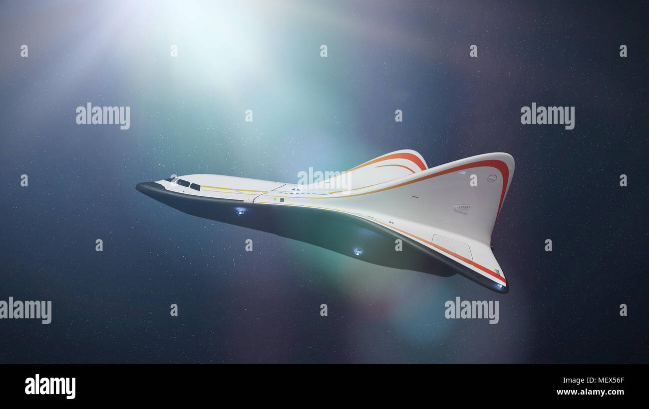 Raumschiff im Weltall, Raumschiff in der Umlaufbahn der Sonne (3 Abbildung d Science Fiction) Stockfoto