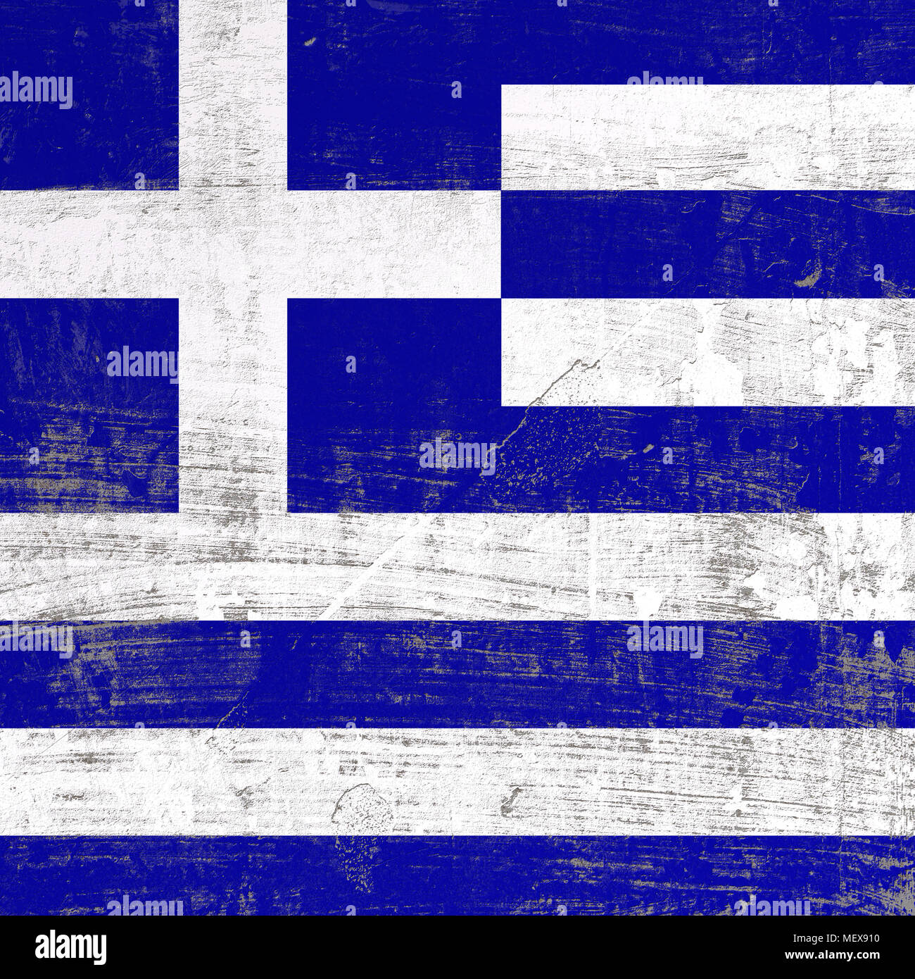 3D-Rendering von Griechenland Flagge in eine verkratzte Oberfläche Stockfoto