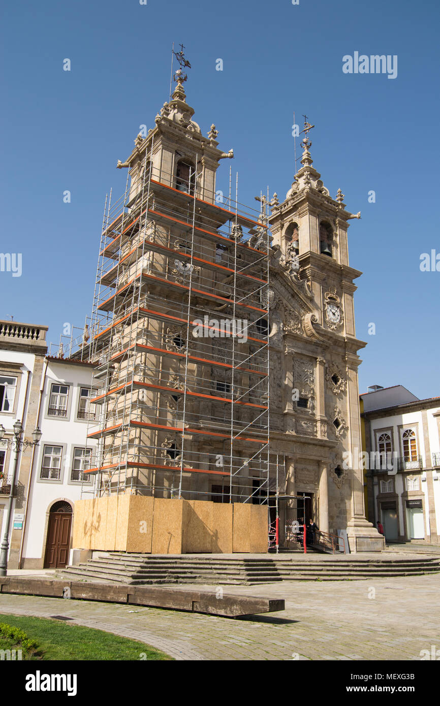 Historische Kirche Igreja de Santa Cruz in der Stadt Braga Wandreinigung Restaurierung Dienstleistungen Stockfoto